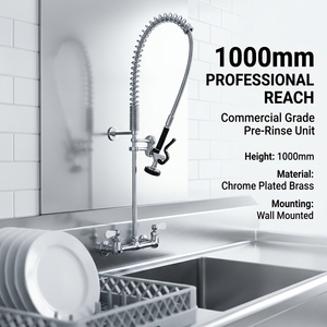 Commercial Kitchen Sink Faucet Pre Rinse Sprayer Pull Out <b>Spray</b> Brass Deck <b>Mounted</b> 2 Handle Industrial Farmhouse - Product Image 3