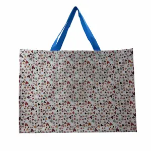 Custom Full-Screen Heart Pattern Reusable Supermarket Grocery Shopping Tote Bag PP woven Gift Bag