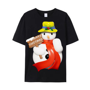Camiseta Navideña Personalizada al por Mayor en China, 100% Algodón, Holgada, Unisex, de Manga Corta con Estampado de Papá Noel y Reno - Product Image 3