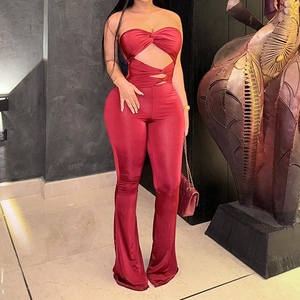 Nouvelle Arrivée Combinaison Femme Couleur Unie Sans Bretelles Sans Manches Ajustée Découpée Dos Nu Nouée Tendance - Product Image 6