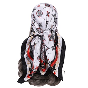 Luxe dames soie <span class=keywords><strong>cheveux</strong></span> écharpe personnalisé motif Logo printemps automne <span class=keywords><strong>foulard</strong></span> mode grande taille Polyester Satin écharpe pour les femmes - Product Image 1