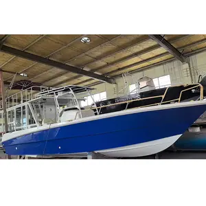 Barco de pesca de ocio de fibra de vidrio de 8,5 M de diseño europeo certificado Ce/yate deportivo con motores fuera de borda gemelos