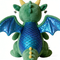 Peluche Dragon Vert Adorable Rembourrée Coton PP Ultra Douce Ailes Bleues Scintillantes Ventre Écailleux Cadeau d'Anniversaire 2-4 Ans Anti-Stress