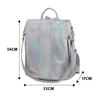 Sac à dos antivol personnalisé irisé pour femme en PVC avec sangle d'épaule arquée, compatible ordinateur portable 14,9 pouces, fermeture éclair étanche