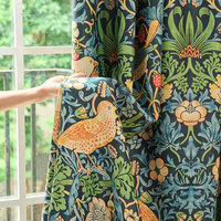 Rideaux occultants plissés William Morris Strawberry Thief motif Oiseaux Bleu Marine pour Chambre à Coucher, Vente en Gros au Mètre