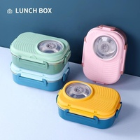 Boîte à lunch Bento isolée en acier inoxydable Boîte à lunch scolaire à 3 compartiments avec bol à sauce réutilisable, fourchette et cuillère