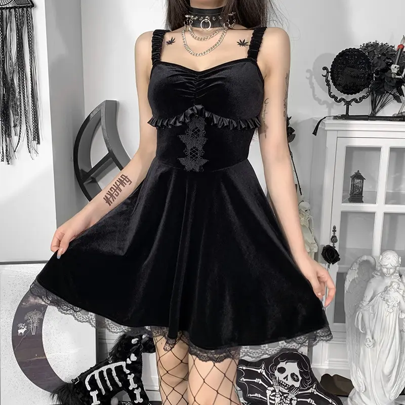 Wholesale Summer Girls Lace Punk Sexy Woman Clothing Lolita Victorian Corset Black Gothic Dress