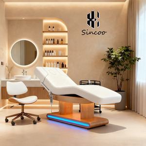 High Quality Double Column Electric Beauty Massage <b>Bed</b> Wood with <b>LED</b> 4 Motor Electric Spa Facial <b>Bed</b> <b>Bed</b> for Beauty Salon - Product Image 1