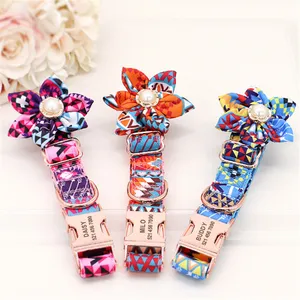 Soft Durable Fit Necks Flower Floral Adjustable Cute Girl Dog Collar for Small Medium Large Dogs with Safety Metal Buckle