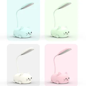 LED שולחן מנורת קריקטורה חמוד חיות מחמד חתול לילה אור USB נטענת LED שולחן אור ילד עין הגנה חם לבן שולחן מנורה