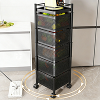 Chariot de rangement de cuisine à 3/4/5 niveaux avec roulettes, chariot rotatif en métal pour le stockage des légumes et des fruits