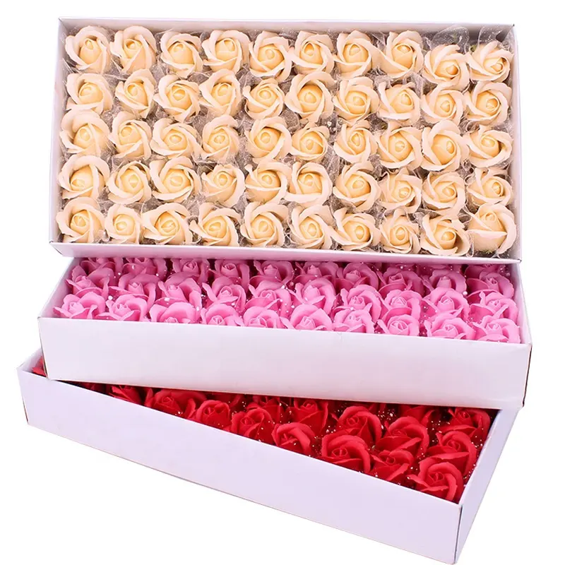 50ชิ้น/กล่องสบู่2ชั้นกุหลาบกล่องของขวัญดอกไม้ตกแต่งประดิษฐ์ของ Resup