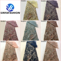 Sinya 5 Yardas de Encaje Francés de Lujo con Cuentas de Cristal y Lentejuelas 3D, Malla de Tul Africana de Alta Calidad con Cuentas para Vestidos de Novia