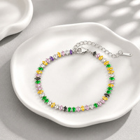Bracelet tennis arc-en-ciel SA Jewelry en acier inoxydable argenté, pavé complet de zircone multicolore, moderne, minimaliste, réglable et empilable
