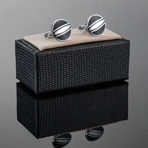 ファッション エレガント ヴィンテージ ラウンドメタル ブラックエナメル ストライプ メンズ カフスボタン - Product Image 5