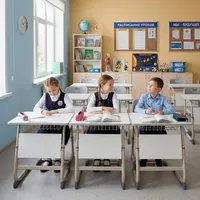 Ensemble de bureau et chaise d'étude pour étudiants en gros avec étagère à livres métallique, mobilier éducatif pour salles de classe pour enfants et étudiants