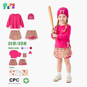 Conjunto de Roupas Esportivas Personalizadas para Crianças Puresun, Moletom com Estampa Floral 100% Algodão, Conjuntos Ativos para Meninas - Product Image 1
