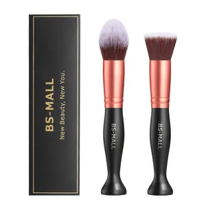 Private Label Makeup Brushes BS-MALL 2PS Flat Top Kabuki Foundation Brush Makeup Kabuki Blending Liquid Cream Foundation Powder Brush With Gift Box