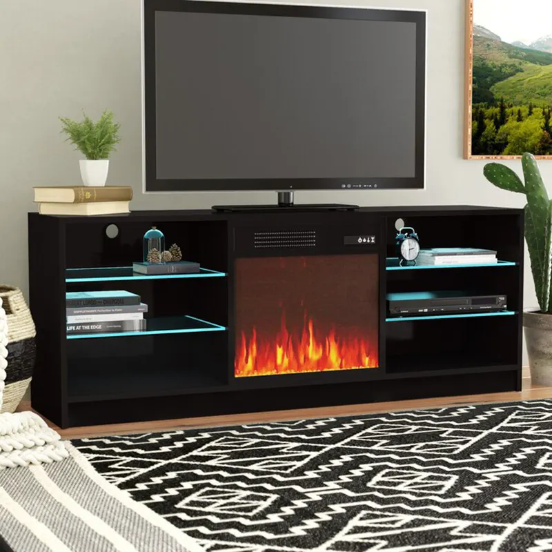 wohnzimmermöbel modern luxus 65 75 zoll elektrisches led-licht kamin tv-ständer schrank mit feuerstelle