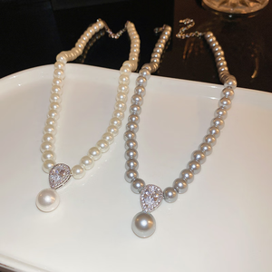 Collar de Perlas de Imitación Brillantes para Clavícula, Gargantilla con Cuentas de Perlas de 8MM, Colgante de Lágrima con Diamantes de Imitación, Joyería de Destaque para Mujer - Product Image 4