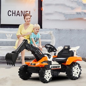 Battery Powered <b>Plastic</b> 4-<b>Wheel</b> Kids Ride-On Excavator Tractor Toy Car With Removable Bucket and Digger for Children Boys - Product Image 1