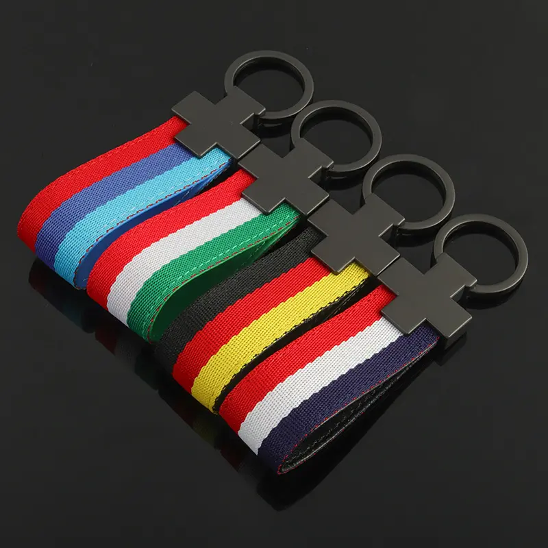 Kualitas tinggi 3 warna desain bendera logam paduan seng nilon gantungan kunci gantungan kunci dalam persediaan