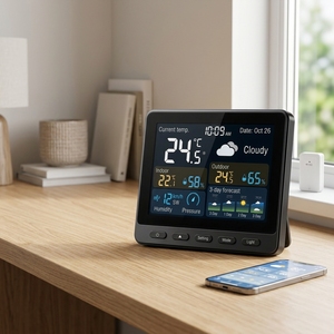 Stazione <span class=keywords><strong>Meteo</strong></span> Digitale WiFi Tuya Smart con Termometro Igrometro Interno/Esterno e Sensore Wireless per Monitoraggio e Controllo Remoto tramite App - Product Image 4