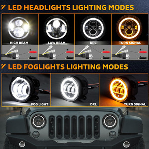 Jeep 7-Inch Round Led Headlights With Halo Ring Off-Road Lighting Kit 4-Inch Fog Lights Set - Product Image 2