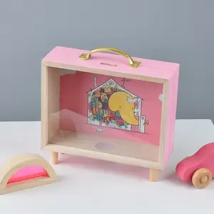 Salvadanaio fai da te a forma di valigia dal Design carino con manici decorazione da tavolo per bambini salvadanaio in legno salvadanaio salvadanaio