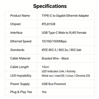 Adaptador USB-C a Ethernet Gigabit de 1000Mbps con Chip RTL8153E, Cable Trenzado de Aluminio para Laptop OEM 13Y, Directo de Fábrica, 100% Inspeccionado