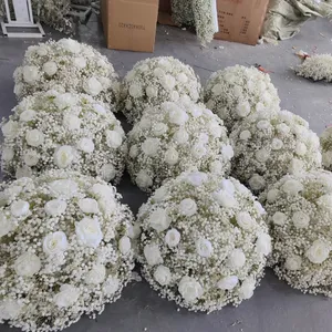 D-FB001 Baby's Breath Wedding Flower Ball Arrangement Handmade Wedding Centerpiece Artificial Red White Rose Flower Balls