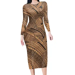 Polynesian Samoa Tribal Style Print Frauen Kleid Großhandel Blume 4XL Big Size Mädchen Langarm Elegant Formal Vintage Kleid