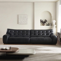 Canapé en cuir capitonné à boutons, profond, 4 places, noir, mobilier de salon moderne, ensemble de canapés sectionnels pour la maison et l'appartement