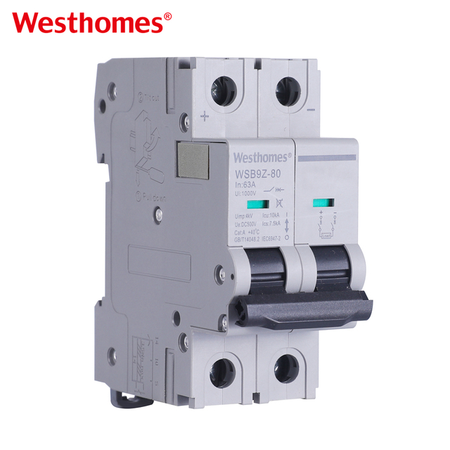 Westhomes DC MCB 6A-80A 2P 10kA C Curve  B Curve CE CB Disyuntores Electrical DC Circuit Breaker Miniature Circuit Breaker