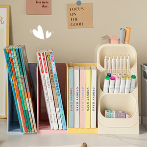 Desktop <b>Storage</b> <b>Box</b> Drawer Style Multi Functional Telescopic Bookshelf Student Desk Stationery Organizer Plastic <b>Material</b> - Product Image 2