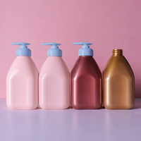 Botol sampo mewah persegi kecil 500ml, botol plastik sampo custom, bahu datar bulat