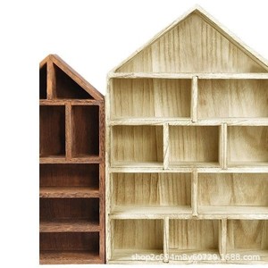 Wooden House Shape <b>Wall</b> <b>Shelf</b> Storage Rack For Figurines Toys Display 5 Tier Irregular Design <b>Wall</b> <b>Mounted</b> Type - Product Image 5