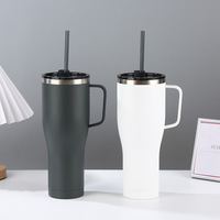 Taza de viaje de acero inoxidable con aislamiento al vacío de doble pared con revestimiento interior de cerámica de 40oz de gran capacidad, termo caliente de diseño moderno