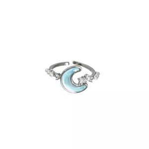 Glacier Blue Star <strong>Moon</strong> Natural <strong>Stone</strong> Opening Alloy <strong>Ring</strong> Women's Niche Design High-grade Couple's Finger Light Luxury Exquisite - Product Image 5