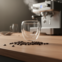 Mug en verre borosilicate à double paroi de 200 ml, transparent, écologique, moderne, avec logo personnalisé, pour les fêtes, pour boire de l'eau ou du café
