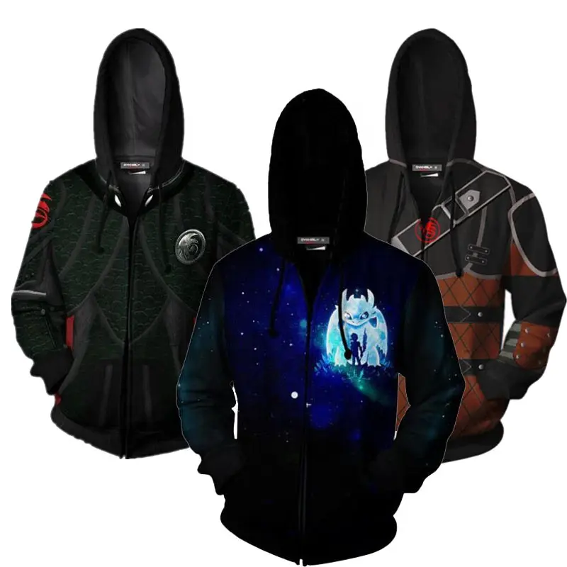 Özel Cosplay nasıl eğitirsin ejderha Hoodie kostüm 3D baskı fermuar ceketler tişörtü patchwork kazak