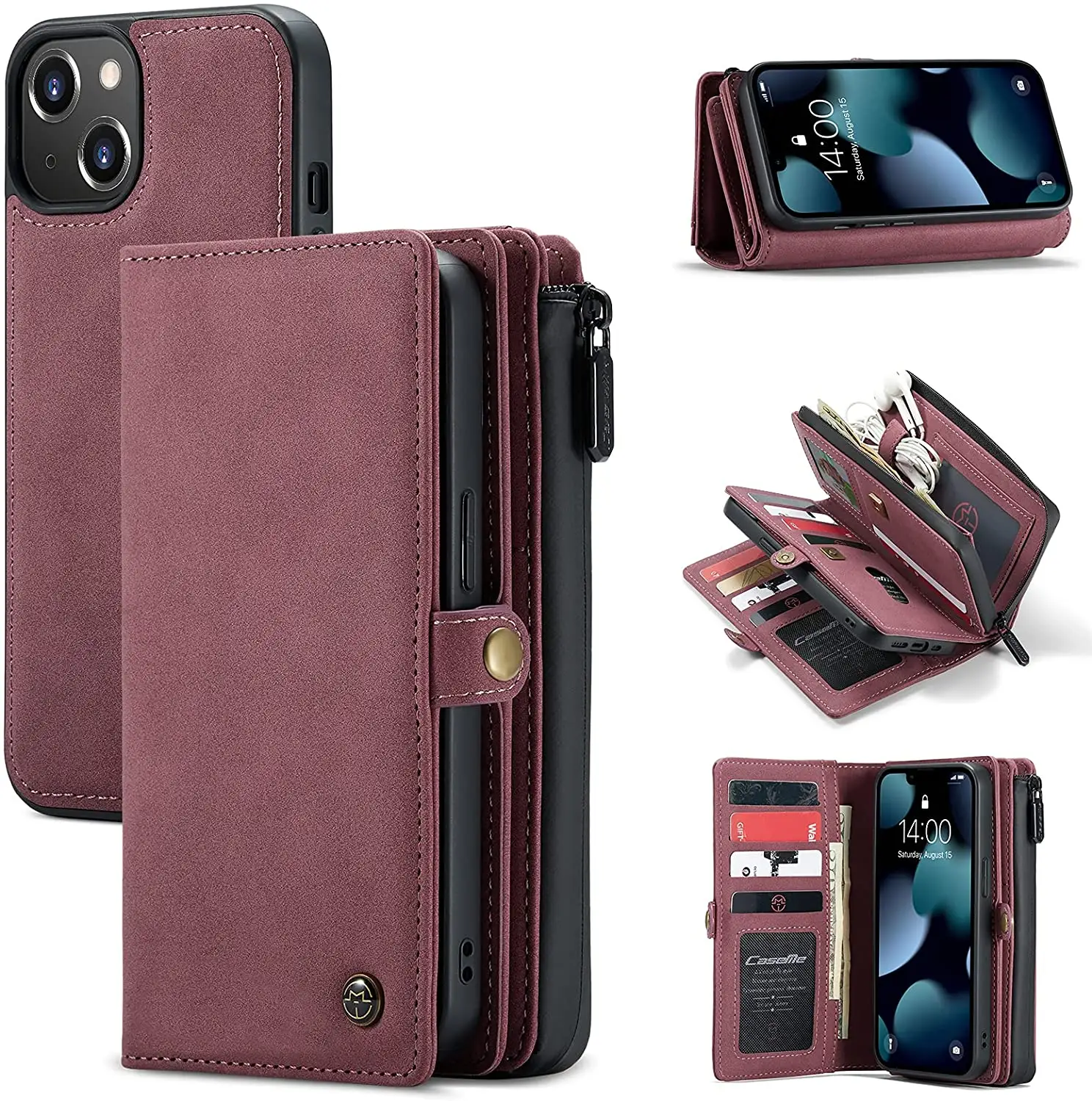 Wallet Case custom case Detachable PU Leather Folio Card Pockets Clutch Case Durable Protection Flip Slim Cover