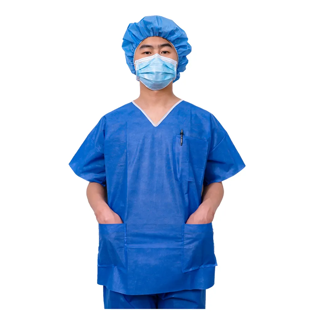 अस्पताल के लिए डिस्पोजेबल गाउन गैर बुना डॉक्टरों के लिए डिस्पोजेबल स्क्रब यूनिफ़ॉर्म सूट सेट टॉप और पैंट मेडिकल नर्स स्क्रब सूट