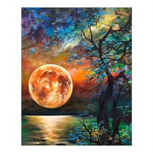 Kit de Peinture par Numéros Série Paysage : Rivière Onirique, Lune et Arbre – Tableau Décoratif DIY Sans Cadre pour Ambiance Esthétique à Domicile - Product Image 1