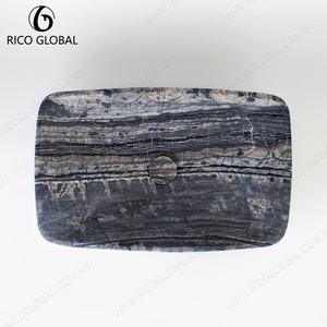 อ่างล้างหน้าหินอ่อนสีเทาเข้มทรงสี่เหลี่ยมสำหรับวางบนเคาน์เตอร์ - Product Image 4