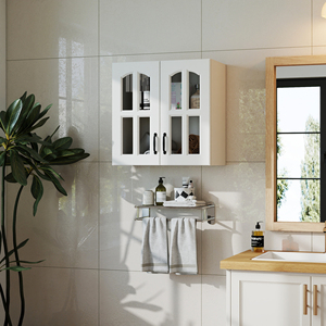 Wall Cabinet Glass Door Display Floating Cabinet With Adjustable <b>Shelves</b> <b>For</b> Bathroom <b>Kitchen</b> Living - Product Image 4