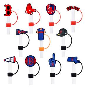 Tapas de Silicona para Pajitas Reutilizables, Tapas para Pajitas con Diseño del Equipo de Béisbol <span class=keywords><strong>RED</strong></span> <span class=keywords><strong>SOX</strong></span>, Protector de Polvo para Pajitas - Product Image 1