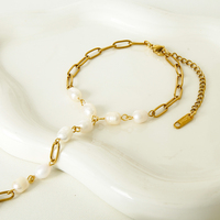 Bijoux minimaliste en acier inoxydable plaqué or 18 carats Bracelet de doigt en perles d'eau douce Joyas De Acero Inoxidable Al Por Mayor
