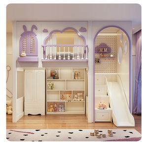 <span class=keywords><strong>Lit</strong></span> <span class=keywords><strong>superposé</strong></span> pour enfants JS New Style Purple Theme avec toboggan, structure en bois massif avec rangement, <span class=keywords><strong>lit</strong></span> princesse pour chambre de fille, ensemble de meubles - Product Image 5