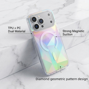 Coque de téléphone magnétique irisée géométrique pour iPhone 17 Pro Max, transparente, scintillante, esthétique féminine, arc-en-ciel, brillante et étincelante - Product Image 1